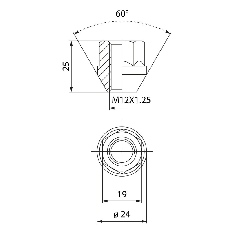 Veržlė M12x1.25 25mm H19