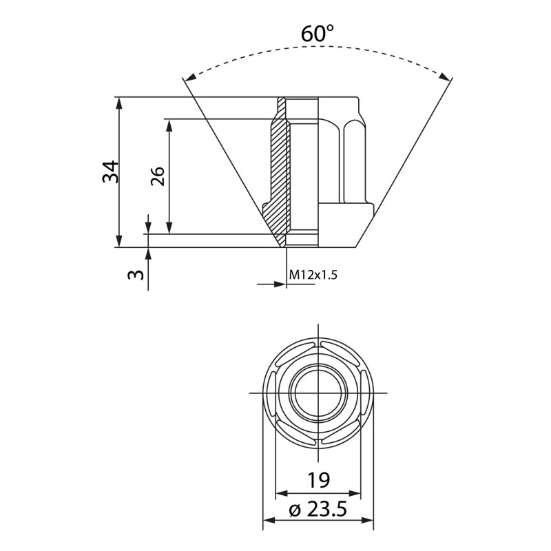 Veržlė aliuminė M12x1.5 37mm H19