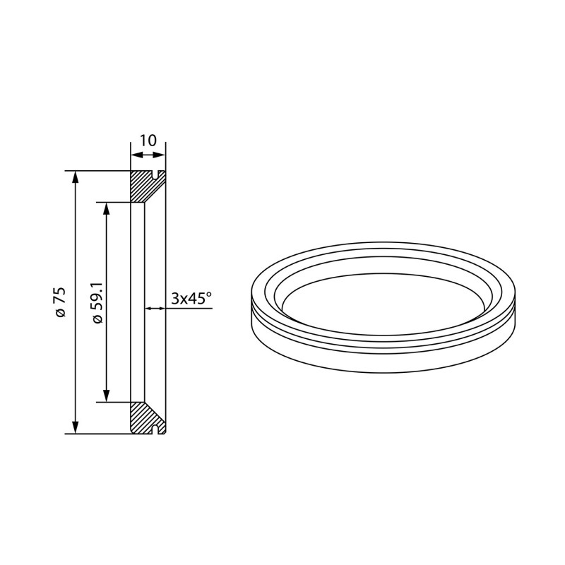 Centravimo žiedas 75mm - 59.1mm, aliuminis