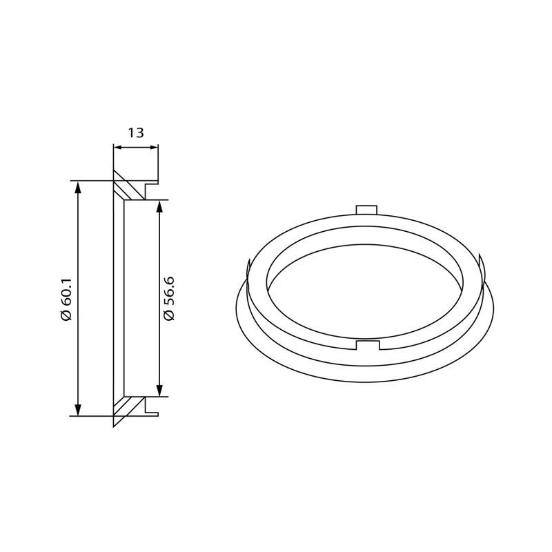 Centravimo žiedas 60.1mm - 56.6mm, plastikinis
