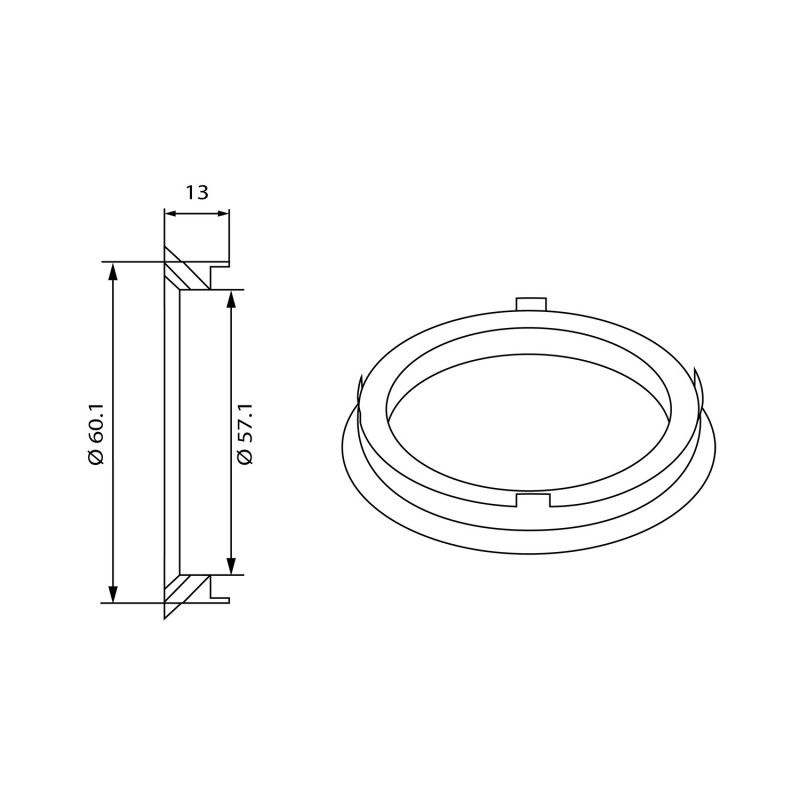 Centravimo žiedas 60.1mm - 56.6mm, plastikinis