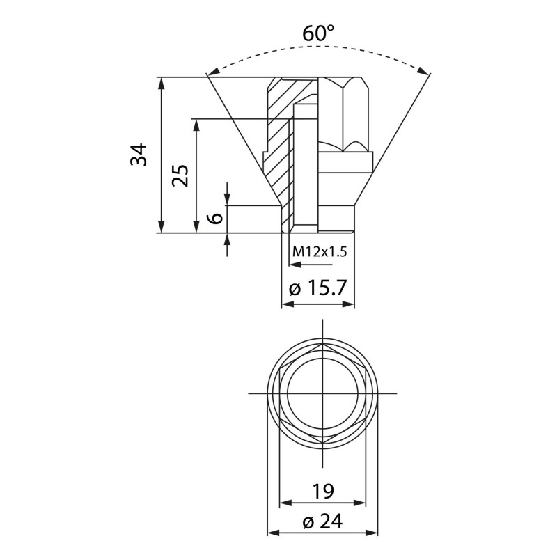 Veržlė M12x1.5 34mm H19, įleidžiama 6mm
