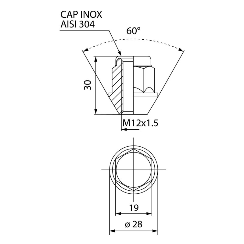 Veržlė M12x1.5 30mm H19