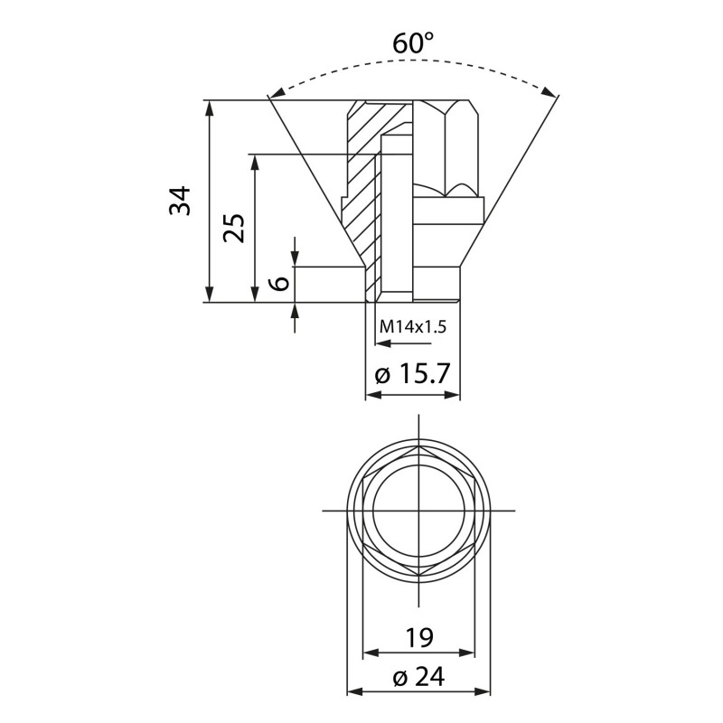 Veržlė M14x1.5 34mm H19, įleidžiama 6mm